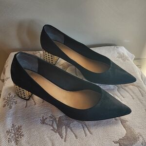 Tory Burch Black Heels with Gold Block Heel